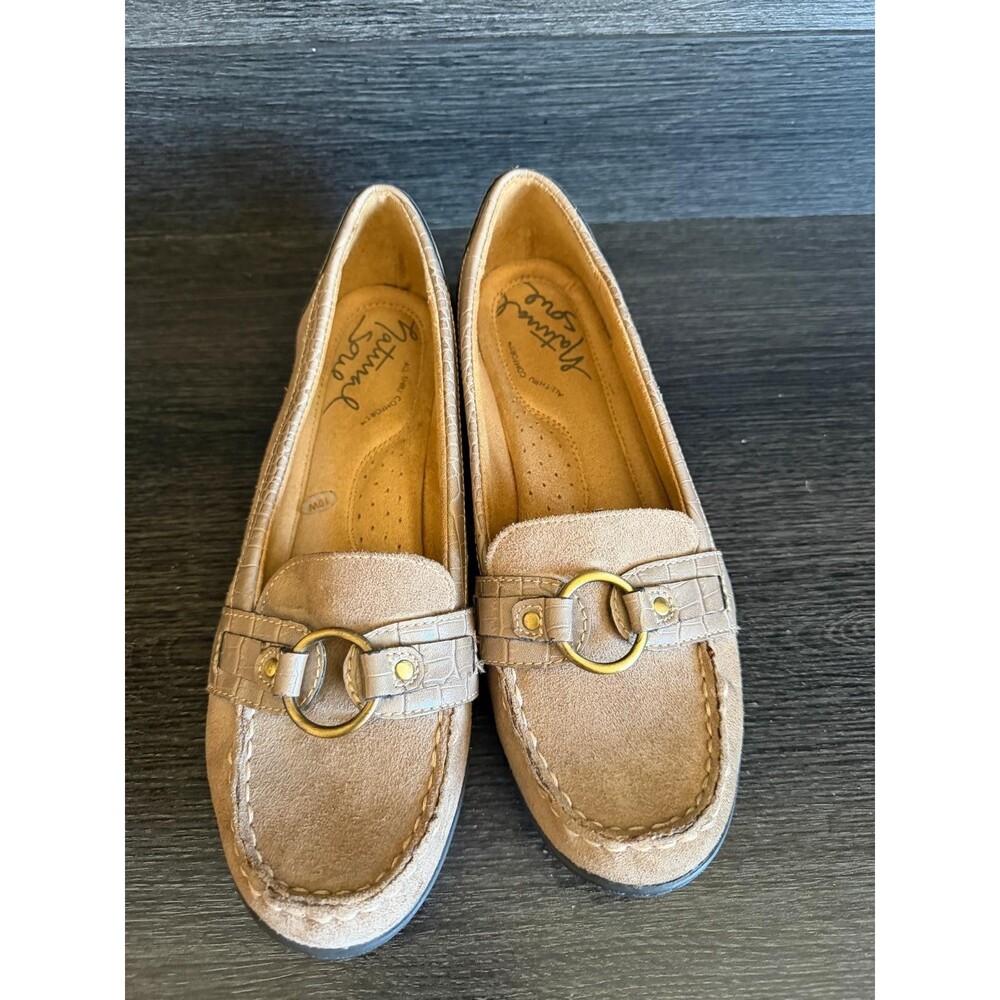 Natural Soul Womens Tan Suede Croc Loafer Moccasin Comfort Flat Shoe Size 10M
